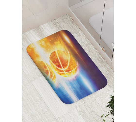 Коврик противоскользящий JoyArty "Пламенный баскетбол" для ванной, сауны, бассейна, bath_16537