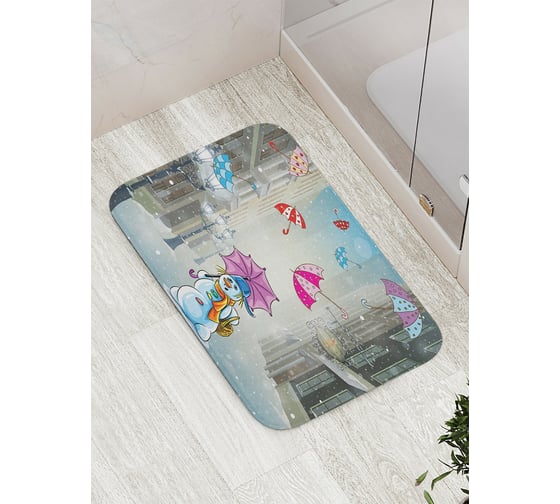 Коврик противоскользящий JoyArty "Снеговик с зонтами" для ванной, сауны, бассейна, bath_7041 1