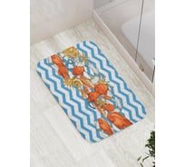 Коврик противоскользящий JoyArty "Рыбы и ракушки на зигзагах" для ванной, сауны, бассейна, bath_7598