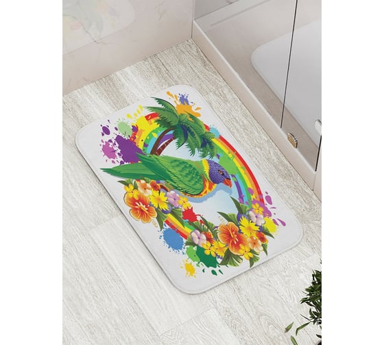 Коврик противоскользящий JoyArty "Попугай в радужном кругу" для ванной, сауны, бассейна, bath_14979 1