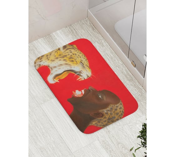 Коврик противоскользящий JoyArty "Африканка против леопарда" для ванной, сауны, бассейна, bath_15119 1