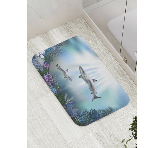 Коврик противоскользящий JoyArty "Подводные хищники" для ванной, сауны, бассейна, bath_32744