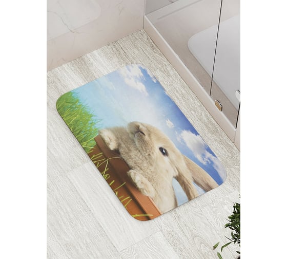 Коврик противоскользящий JoyArty "Зайчик на солнце" для ванной, сауны, бассейна, bath_4713