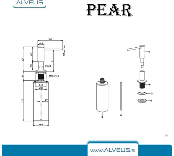 Дозатор для мыла ALVEUS PEAR BLACK MATT 0,5 l 1153002