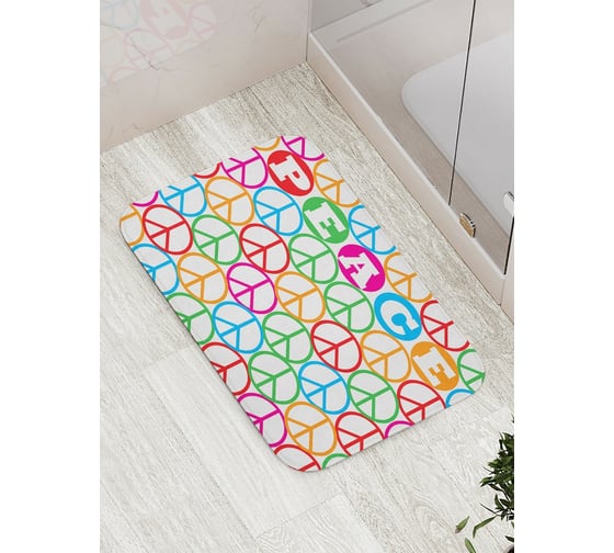Коврик противоскользящий JoyArty "Мир с символами хиппи" для ванной, сауны, бассейна, bath_15606 1