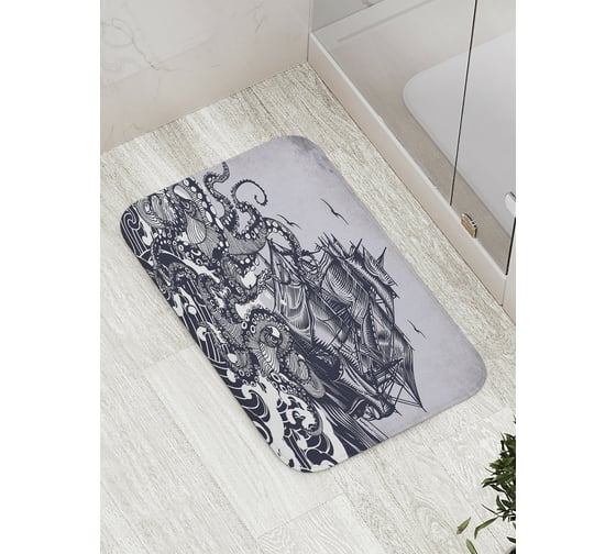 Коврик противоскользящий JoyArty "Корабль и осьминог" для ванной, сауны, бассейна, bath_7953 1