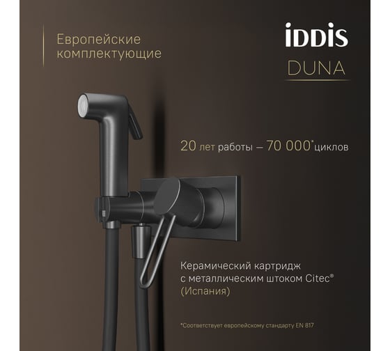 Встраиваемый смеситель IDDIS Duna с гигиеническим душем с защитным клапаном, графит матовый DUNGMV0i08