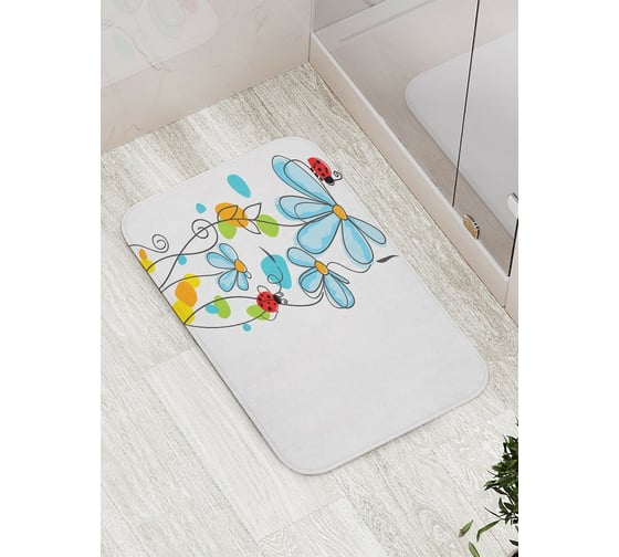 Коврик противоскользящий JoyArty "Жучки на цветах" для ванной, сауны, бассейна, bath_16748 1