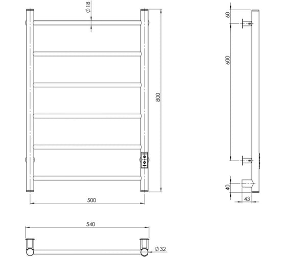 Полотенцесушитель MIXLINE VEGA 80x50 таймер, 289 Вт, 6 перекладин электрический БЕЛЫЙ 556348