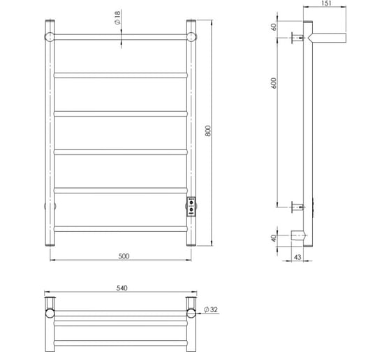 Полотенцесушитель MIXLINE VEGA 80x50 таймер, 318Вт, 5 перекладин + ПОЛКА электрический БЕЛЫЙ 556354