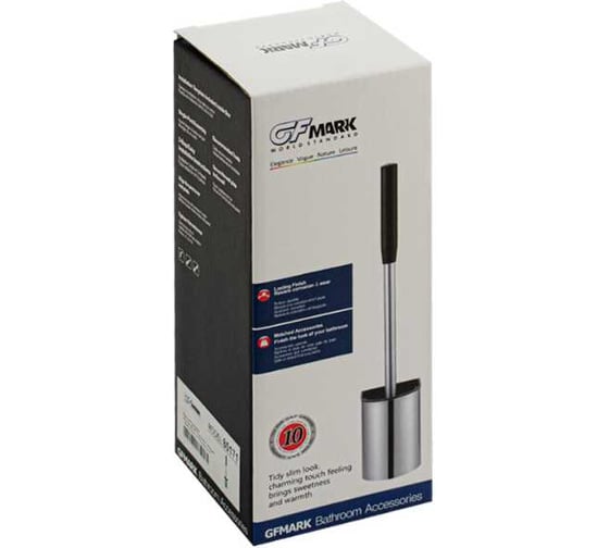 Ерш для унитаза GFmark, настенный, из нержавеющей стали, с силиконовой щеткой, с универсальным креплением (самоклеящееся/дюбель), цвет хром 80171