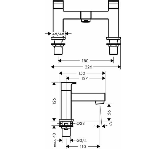 Смеcитель для ванны Hansgrohe Vernis Shape на 2 отверстия, хром 71452000