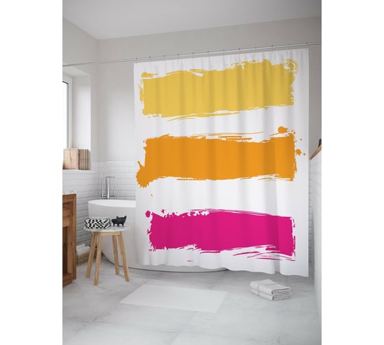 Штора (занавеска) для ванной JoyArty "Три полосы" из сатена, 180х200 см с крючками, sc_54993 1