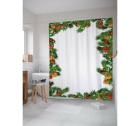 Штора (занавеска) для ванной JoyArty "Украшенный рождественский венок" из сатена, 180х200 см с крючками, sc_53685