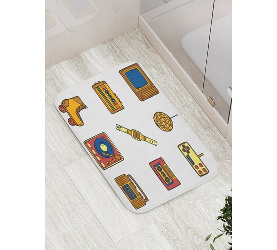 Коврик противоскользящий JoyArty "Предметы восьмидесятых" для ванной, сауны, бассейна, bath_16791