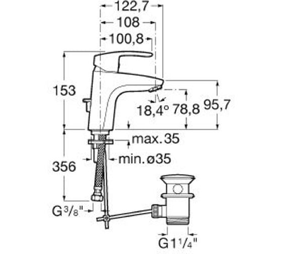 Смеситель Roca Monodin-N для раковины с донным клапаном, 5A3A98C0M 75A3A98C0M