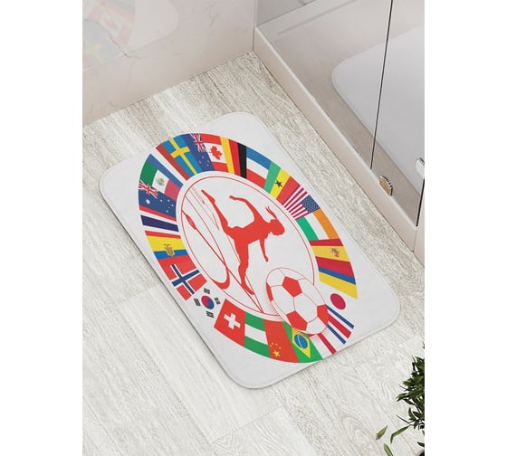 Коврик противоскользящий JoyArty "Футболист и флаги" для ванной, сауны, бассейна, bath_5056 1