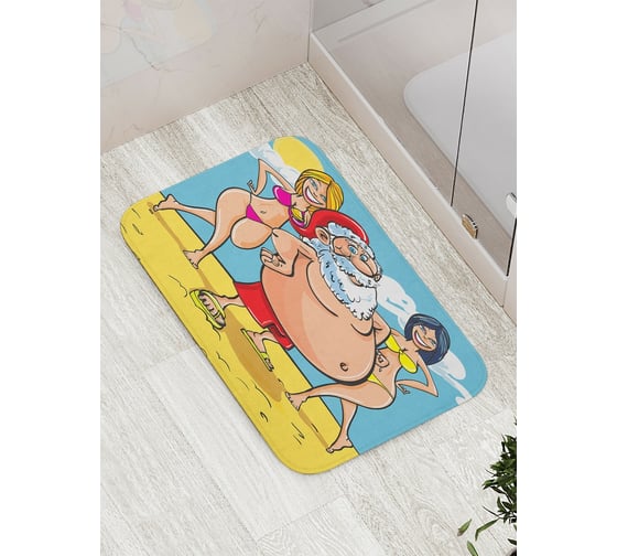 Коврик противоскользящий JoyArty "Санта с пляжницами" для ванной, сауны, бассейна, bath_5747 1