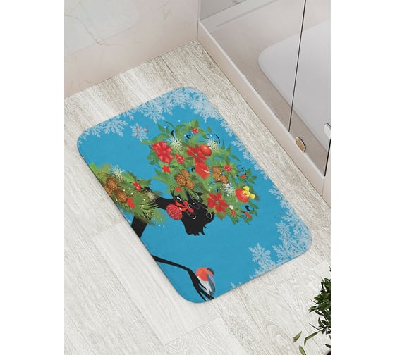 Коврик противоскользящий JoyArty "Рождественская прическа и снегирь" для ванной, сауны, бассейна, bath_5595 1