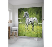 Штора (занавеска) для ванной JoyArty "Лошадь на лугу" из сатена, 180х200 см с крючками, sc_39308