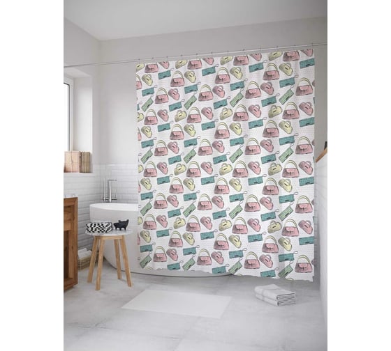 Штора (занавеска) для ванной JoyArty "Сумки и клатчи" из сатена, 180х200 см с крючками, sc_31954 1