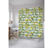 Штора (занавеска) для ванной JoyArty "Лимоновые веточки" из сатена, 180х200 см с крючками, sc_31930