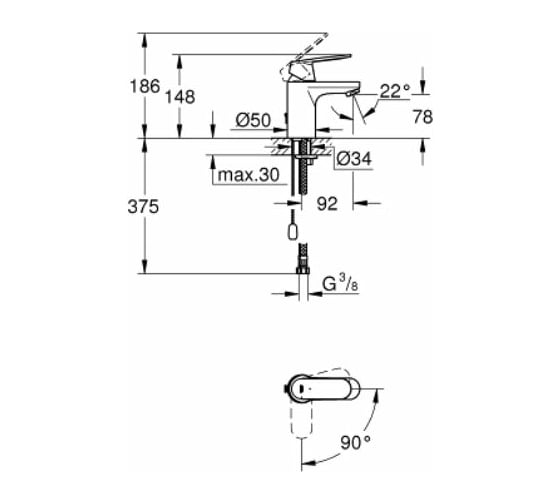 Однорычажный смеситель для раковины GROHE Eurosmart Cosmopolitan с цепочкой 2337800E