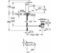 Однорычажный смеситель для раковины grohe bauedge longlife 35 мм размер s 23757000