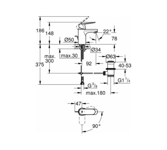 Смеситель для раковины GROHE Eurosmart Cosmopolitan с энергосберегающем картриджем 2337700E