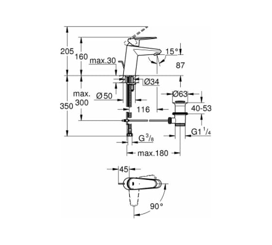 Однорычажный смеситель для раковины GROHE Eurodisc Cosmopolitan с энергосберегающим картриджем 2338420E