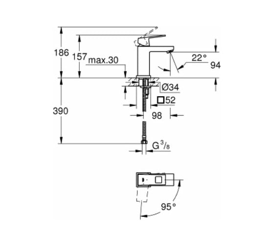 Однорычажный смеситель для раковины GROHE Eurocube с энергосберегающим картриджем 2339200E
