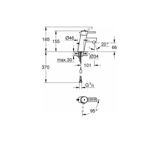 Однорычажный смеситель для раковины с цепочкой GROHE Concetto с энергосберегающим картриджем 2338110E
