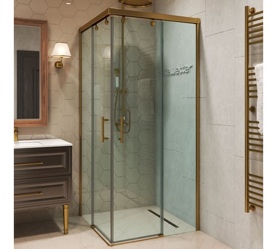 Душевой уголок GuteWetter GWMPSLSQ864 100x100x200 см, цвет фурнитуры бронзовый, цвет стекла бесцветный, стекло закаленное 8 мм / 6 мм, открывание двери левое / правое 4698032907129 1