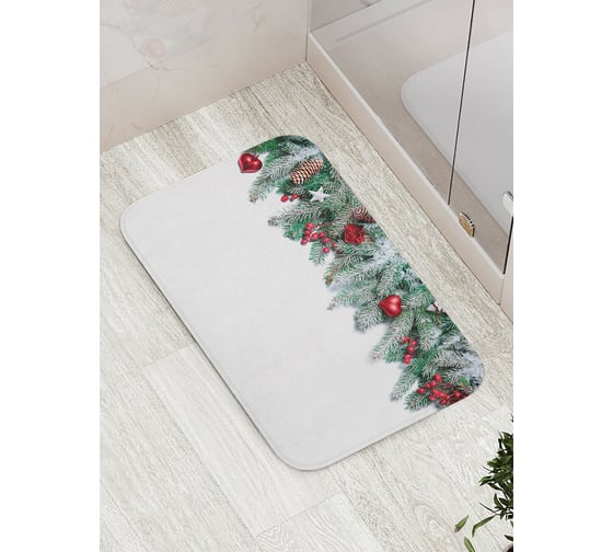 Коврик противоскользящий JoyArty "Еловая ветка с игрушками" для ванной, сауны, бассейна, bath_20311 1