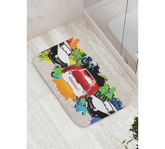 Коврик противоскользящий JoyArty "Авто вечеринка" для ванной, сауны, бассейна, bath_3457