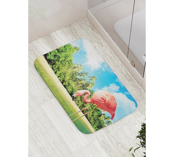 Коврик противоскользящий JoyArty "Фламинго в тропиках" для ванной, сауны, бассейна, bath_4279 1