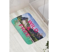 Коврик противоскользящий JoyArty "Надпись на фоне пляжа и скал" для ванной, сауны, бассейна, bath_5026