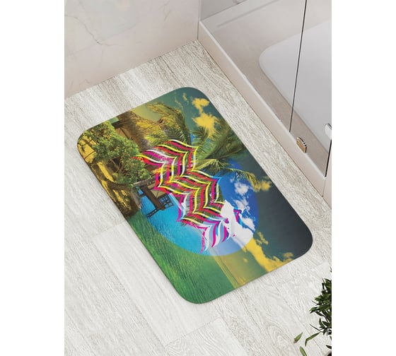 Коврик противоскользящий JoyArty "Пальма у бунгало" для ванной, сауны, бассейна, bath_5024 1