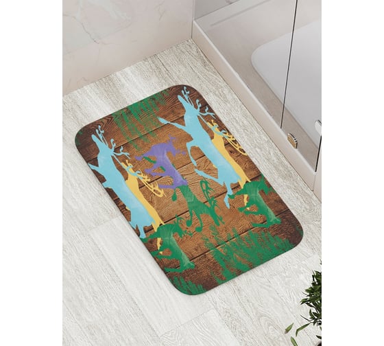 Коврик противоскользящий JoyArty "Красочные олени на деревянных досках" для ванной, сауны, бассейна, bath_5480 1