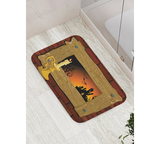 Коврик противоскользящий JoyArty "Свеча а за окном замок" для ванной, сауны, бассейна, bath_6017 1