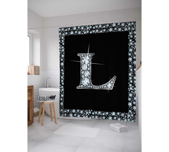 Штора (занавеска) для ванной JoyArty "Буква L" из сатена, 180х200 см с крючками, sc_3470L