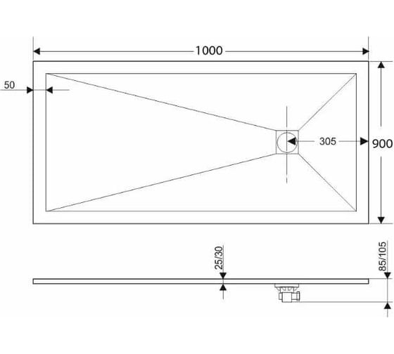 Душевой поддон RGW ST-0109G 90x100x2.5 мм, графит, 90 мм, каменный (с решеткой) 16152910-002