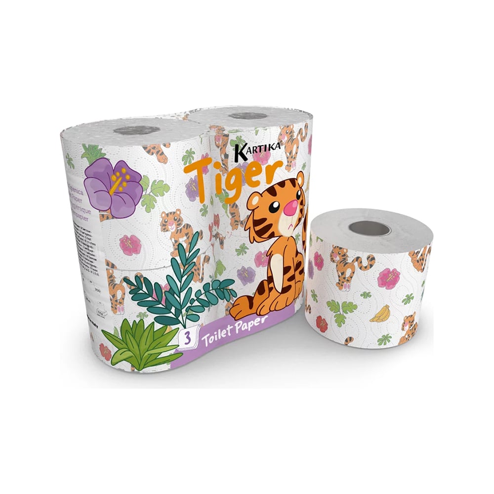 Туалетная бумага World Cart Тигр с рисунком, Kartika Collection, 3 слоя ...