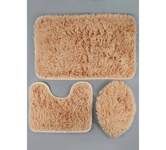 Набор ковриков для ванны и туалета Доляна Плюшевый 3 шт, 34х40, 40х50, 50х80 см, бежевый 354563 1