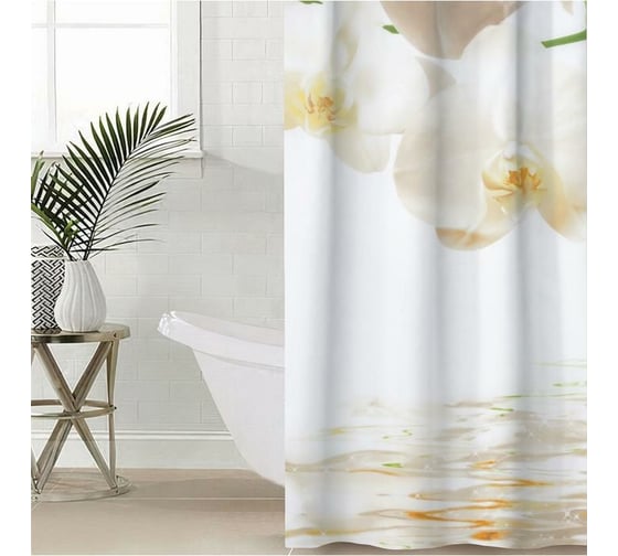 Штора для ванной Доляна Орхидеи над водой 180х180 см, полиэстер 1515870 1
