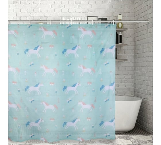 Штора для ванной Доляна Единороги 180х180 см, полиэстер 4442880 1