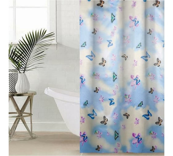 Штора для ванной Доляна Бабочки в небе полиэстер, 165х180 см 1385728 1