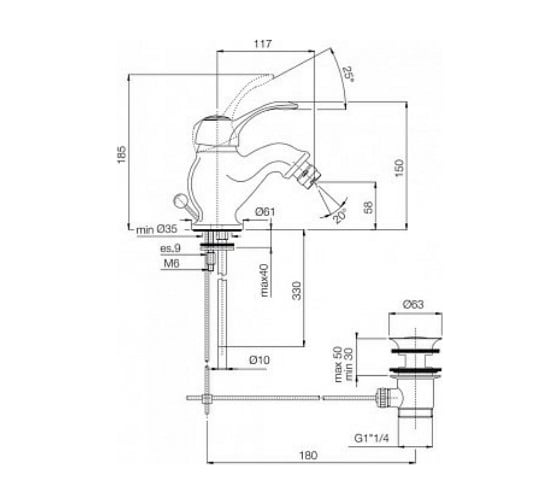 Смеситель для биде FIMA CARLO FRATTINI LAMP с донным клапаном, цвет бронза F3302BR