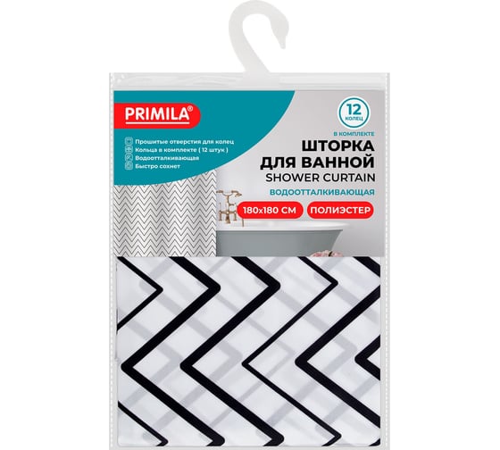 Шторка для ванной PRIMILA ПОЛИЭСТЕР, 180x180см, кольца в комплекте, УЗОРЫ, 700078 1