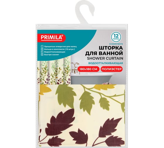 Шторка для ванной PRIMILA ПОЛИЭСТЕР, 180x180см, кольца в комплекте, ФЛОРА, 700080 1